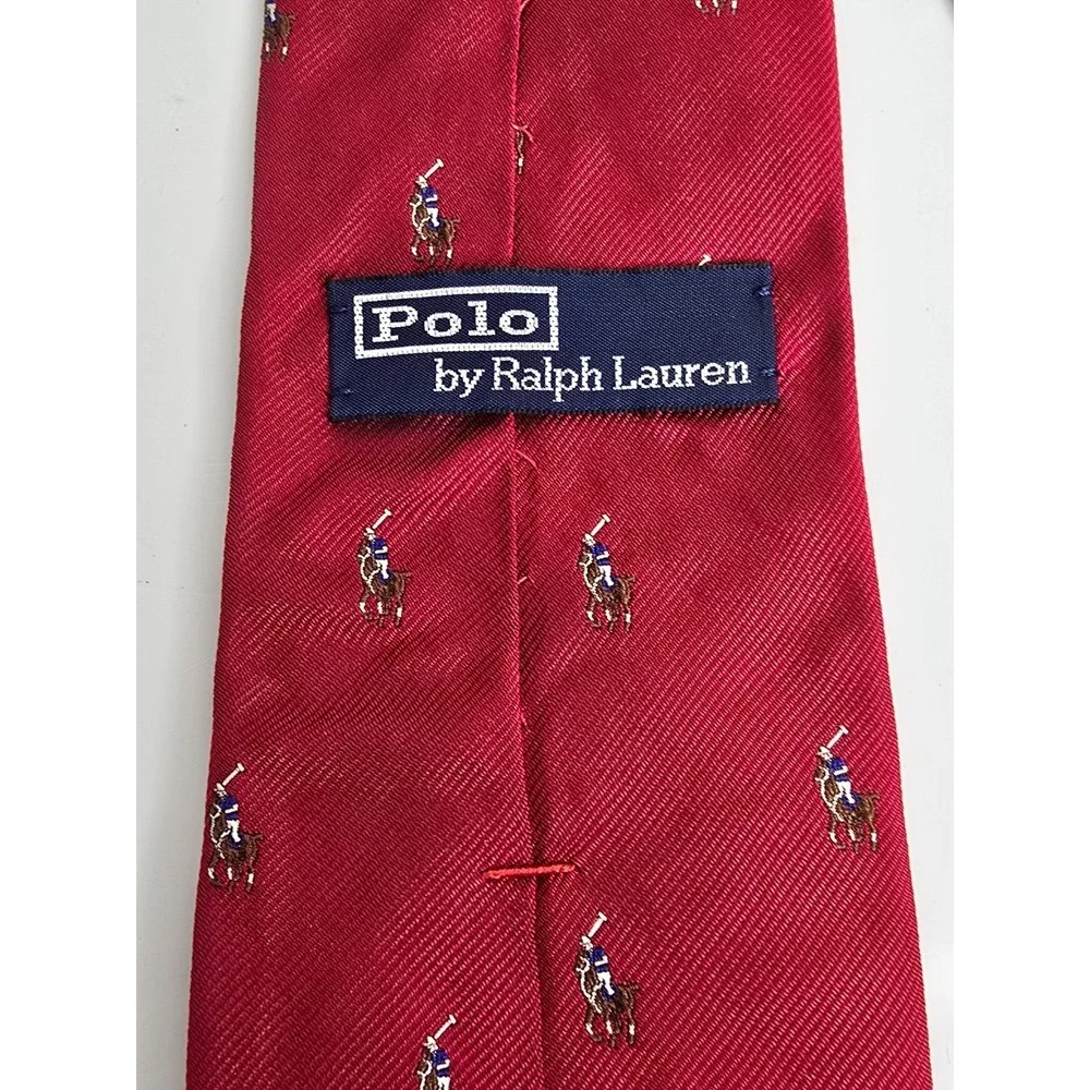 Polo Ralph Lauren Tie Red Horse Jockey Woven Vintage Equestrian Necktie Silk
